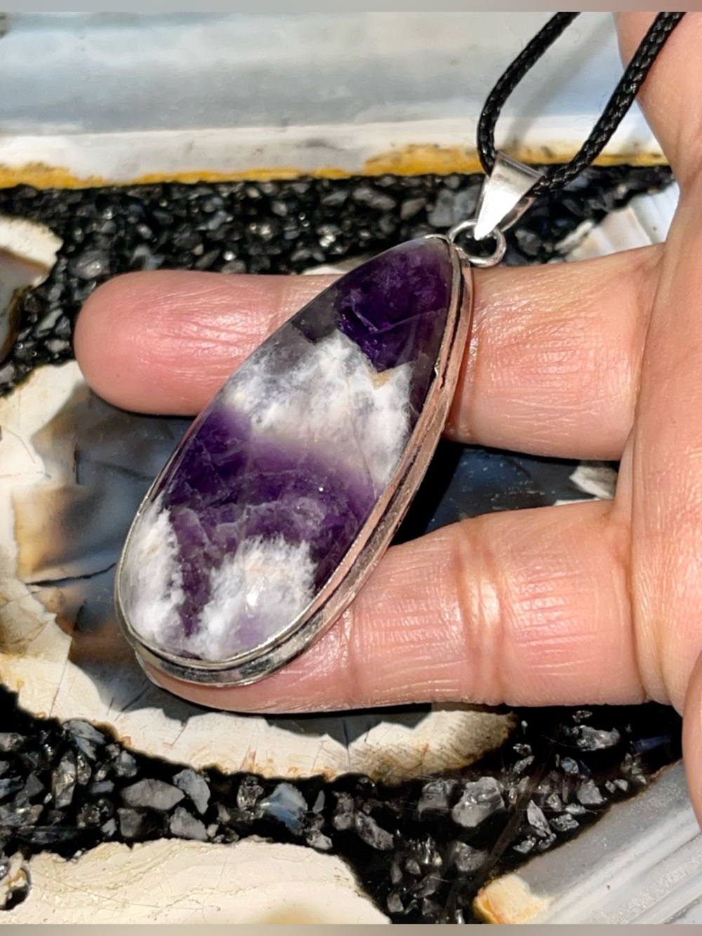 Chevron Amethyst Pendant 2 1/2” - Picture 6 of 17